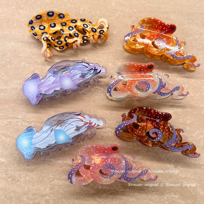 Hanbok Hair Pin - กิ๊บติดผมรูปแมงกะพรุนแฟชั่นเกาหลีสำหรับผู้หญิง กิ๊บหนีบผมอะซิเตทขนาดใหญ่ กิ๊บหนีบผมรูปแมงกะพรุน/ฉลาม กิ๊บติดผมลายทะเล อุปกรณ์เสริมผม