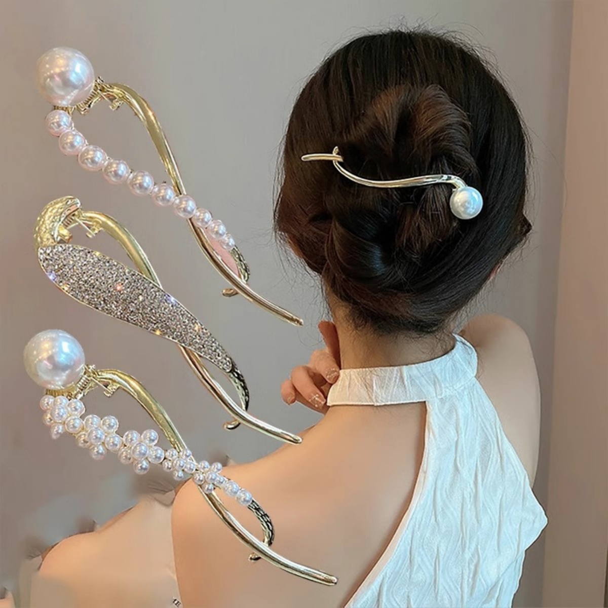 Korean Girls Lifestyle - Elegant Glitter ไข่มุกผมคลิปสําหรับผู้หญิงอินเทรนด์ Twisted ผมคลิปสาวแฟชั่นชีวิตประจําวันอุปกรณ์เสริมผมเครื่องประดับผม Pin