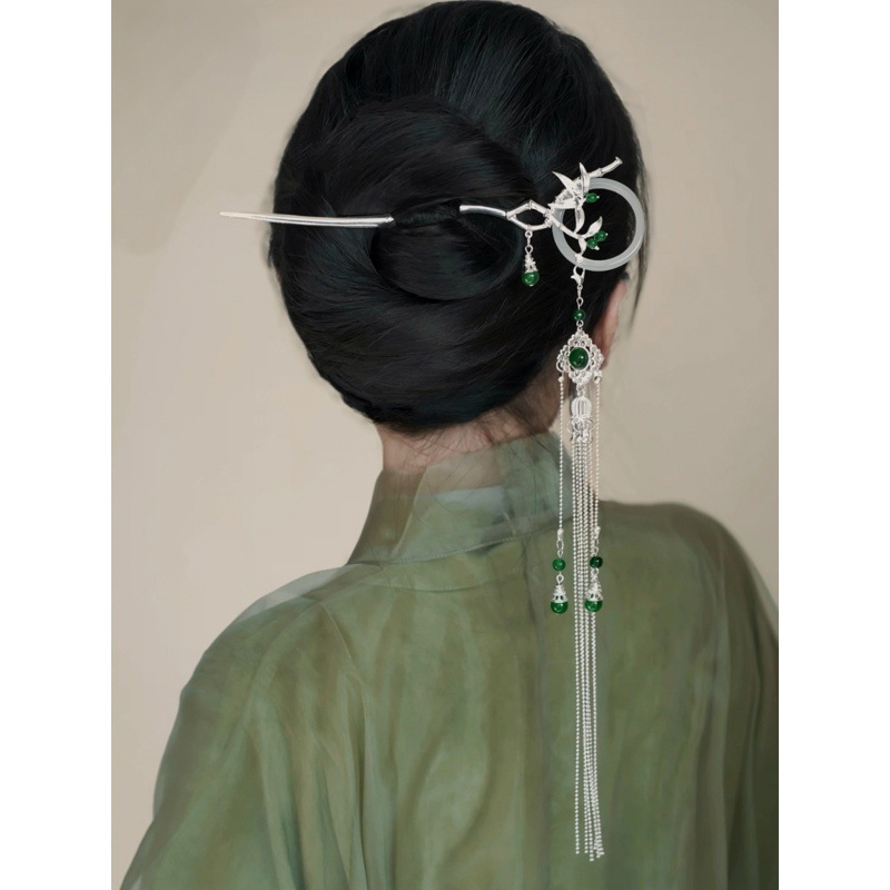 Hanbok Hair Pin - ปิ่นปักผมสไตล์จีน ทำจากไม้ไผ่ พร้อมพู่ห้อย - เครื่องประดับผมฮั่นฝูสำหรับผู้หญิง, ปิ่นปักผมแบบส่ายได้