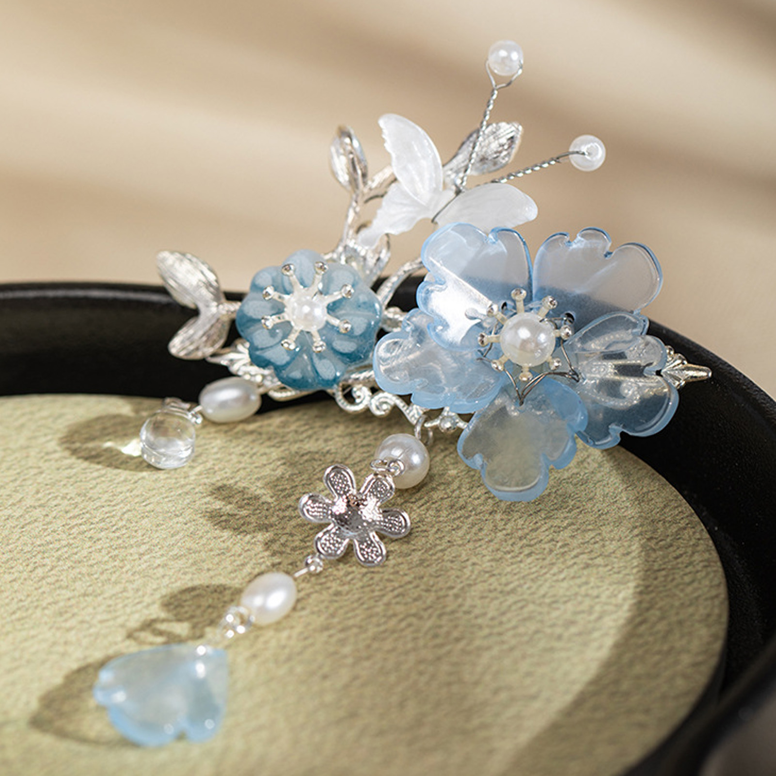 กิ๊บติดผมดอกโบตั๋นสีน้ำเงินโรแ - Hanbok Hair Pin บทวิจารณ์และราคา