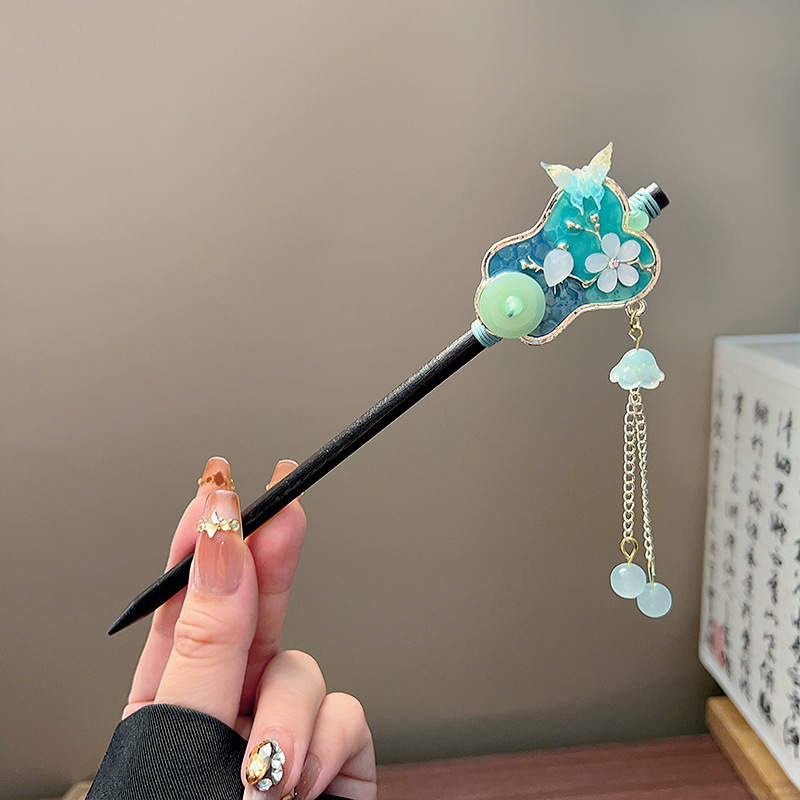 กิ๊บติดผมพู่ห้อยแบบคลาสสิก สีด - Hanbok Hair Pin บทวิจารณ์และราคา